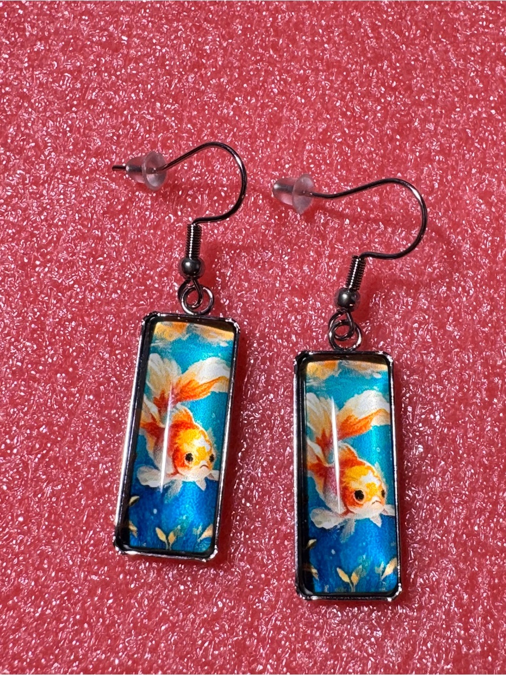 Artisan Blue Goldfish Rectangle Drop Earrings - Unbranded